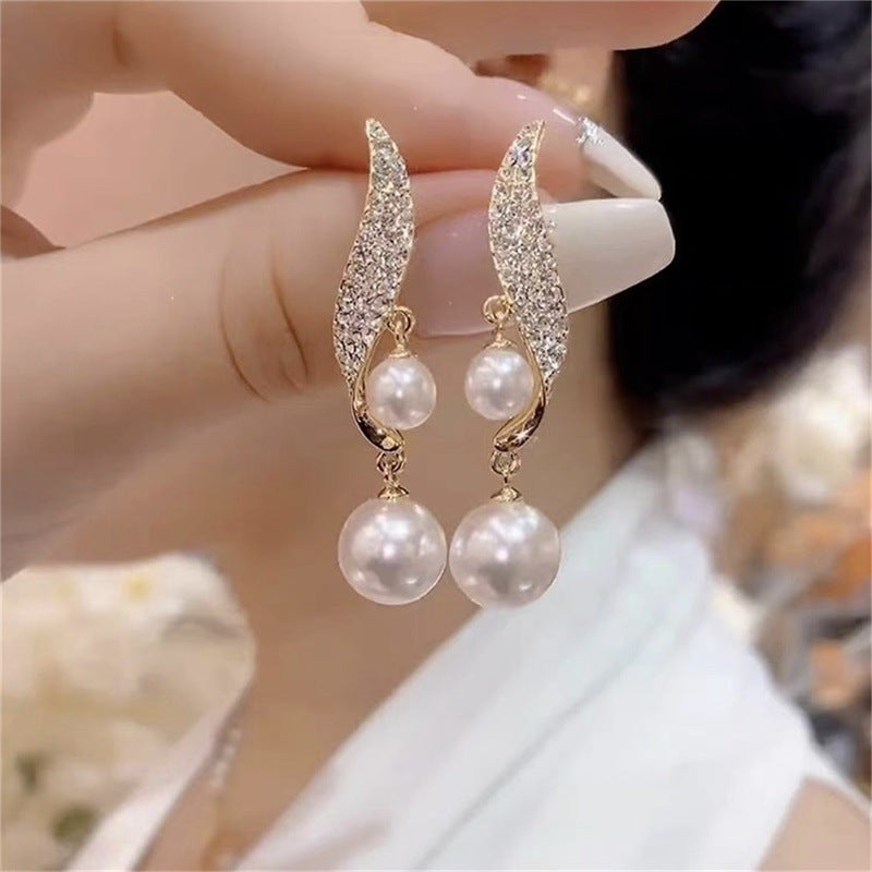 Elegant Pearl Dangle Zircon Earrings for Women | Korean Fashion Jewelry | Wedding, Party & Daily Wear