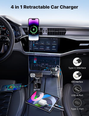 4 in 1 car charger powering multiple devices