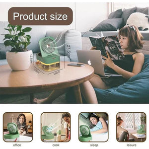 Green humidifying desk fan product size and usage scenarios