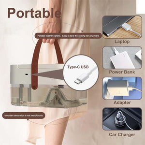 White portable humidifying desk fan with Type-C USB charging