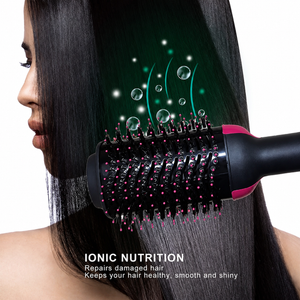 One step hot air brush smoothing hair with ionic styling