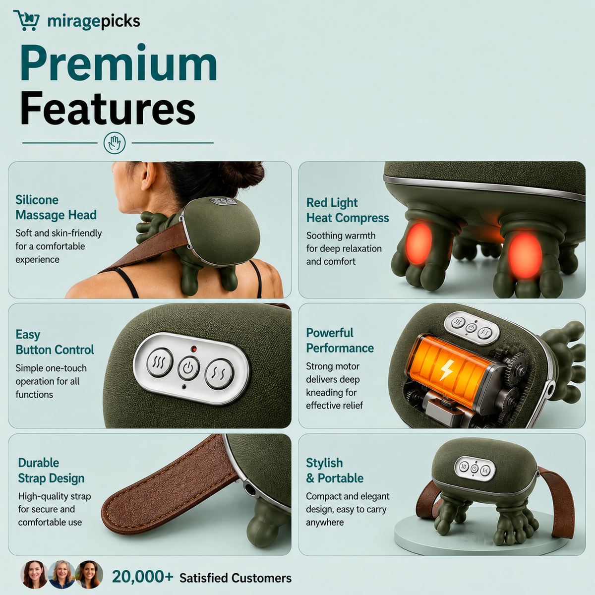 Heated neck and shoulder massager premium features