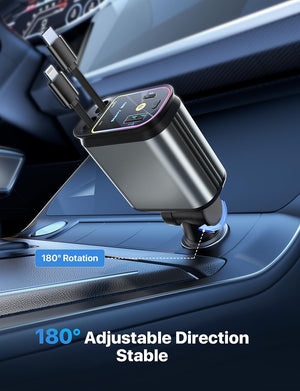 180 degree adjustable retractable car charger in console