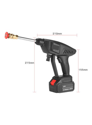 Cordless car washer showing water spray cleaning use