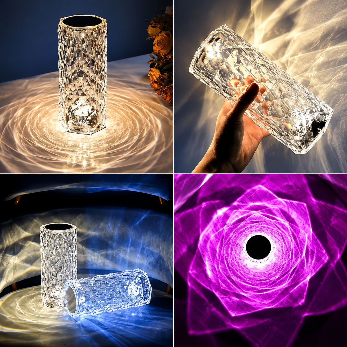 Crystal LED table lamp projection effects and portable design showcase