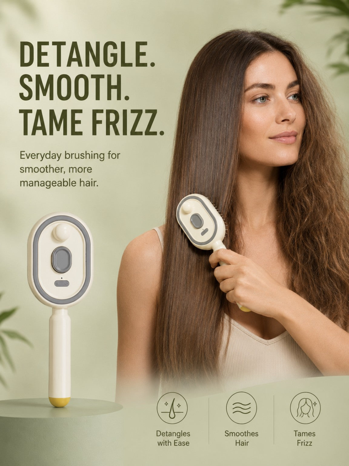 Detangling brush smoothing hair and taming frizz