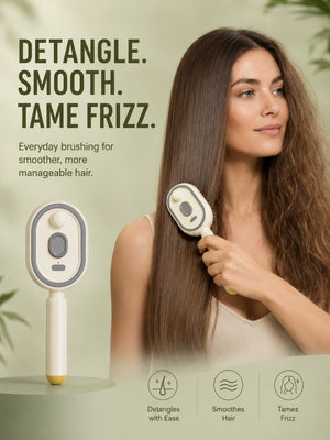 Detangling brush smoothing hair and taming frizz