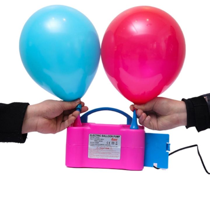Portable dual nozzle electric balloon inflator with two balloons