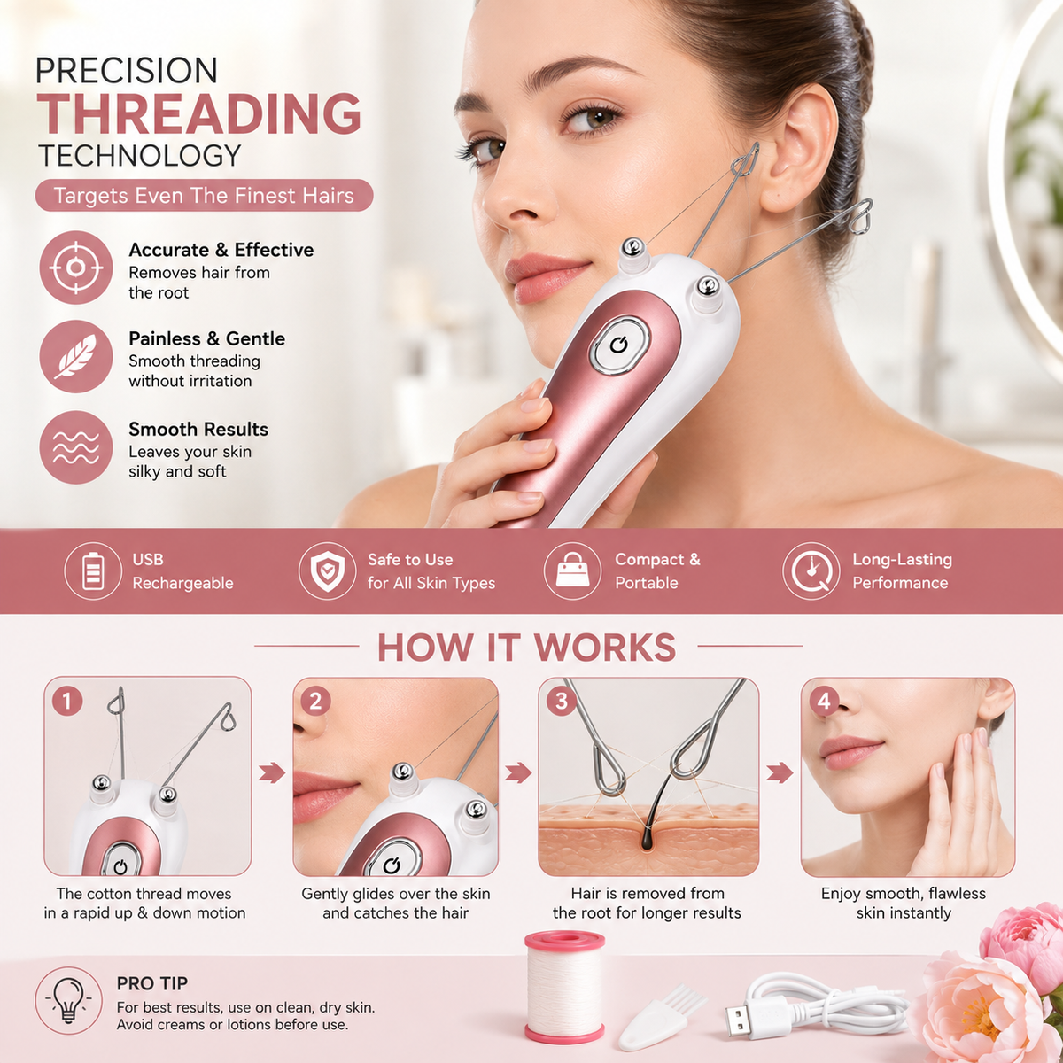 Electric facial threading hair remover how it works