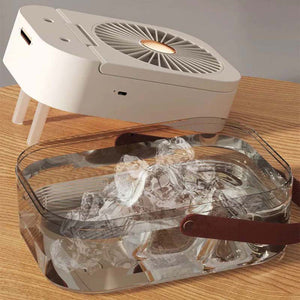White 2-in-1 humidifying desk fan with cooling mist reservoir