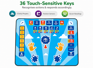 Interactive prayer mat touch-sensitive keys and learning features