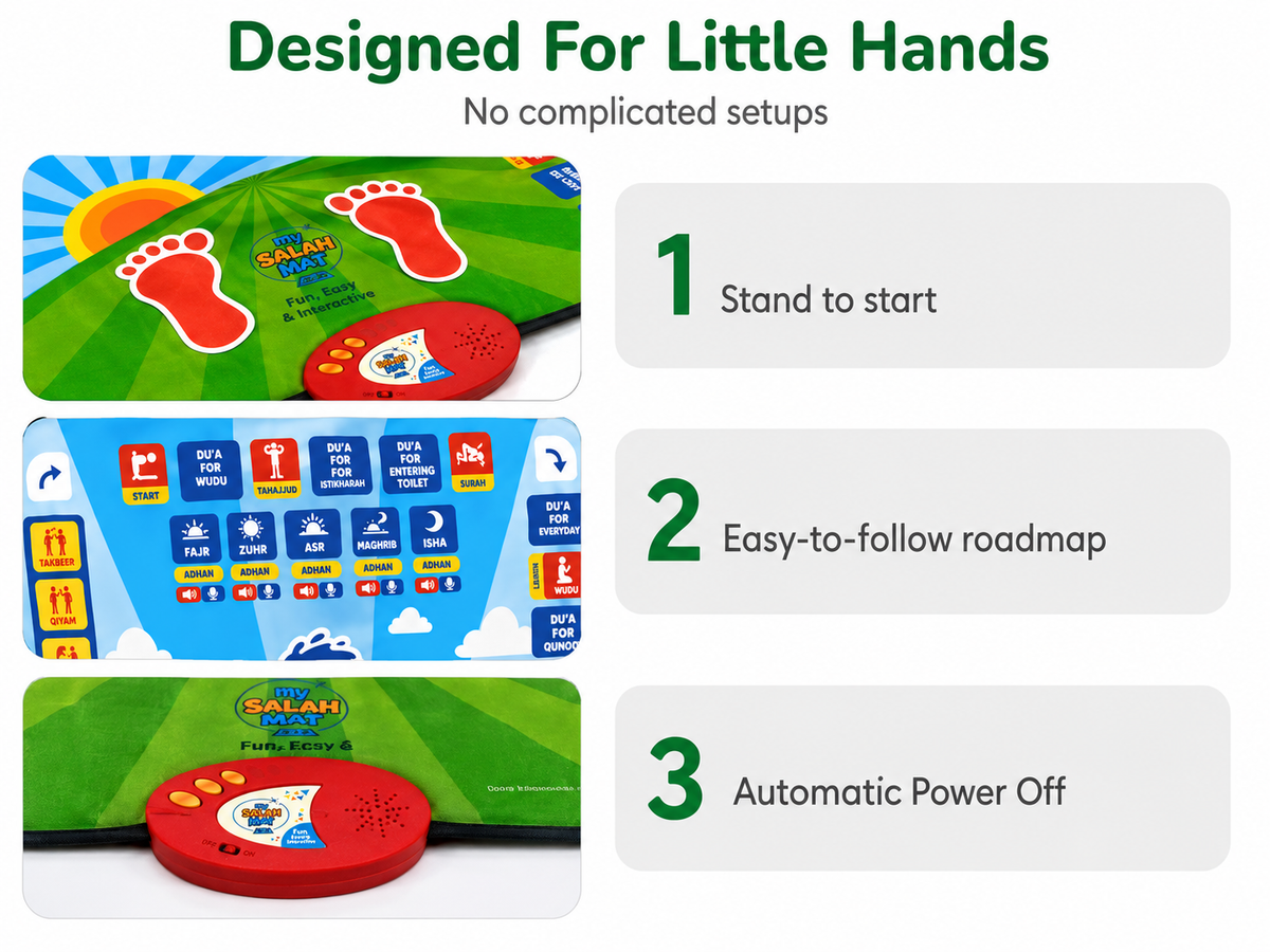 Interactive prayer mat designed for children with easy setup
