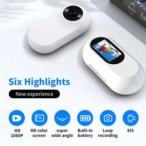 Mini camera feature overview with screen and front lens