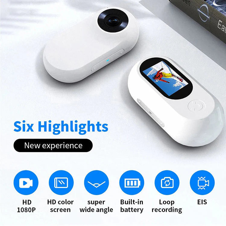 Mini camera feature overview with screen and front lens
