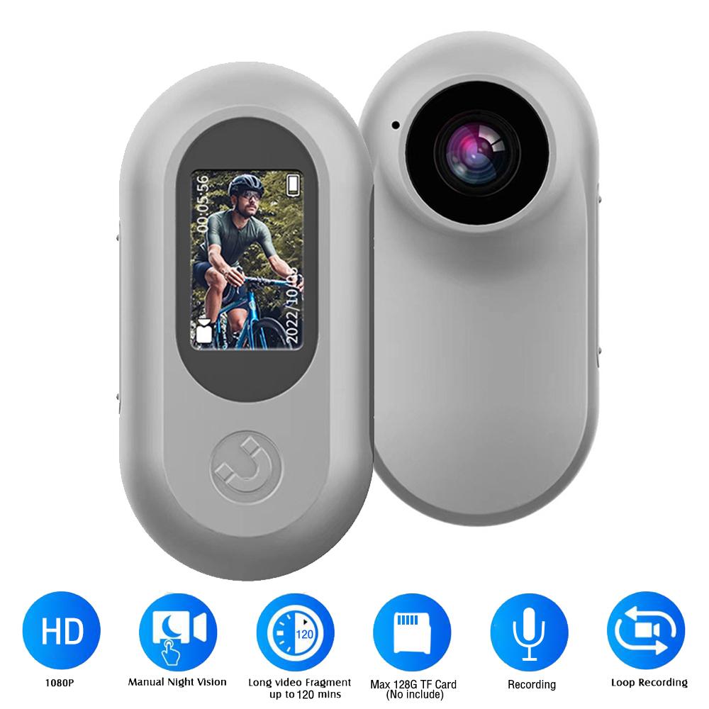 Mini wearable clip-on camera front and rear screen view