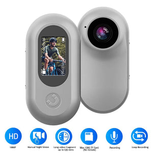 Mini wearable clip-on camera front and rear screen view