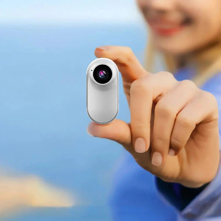Mini wearable camera held between fingers for easy portability