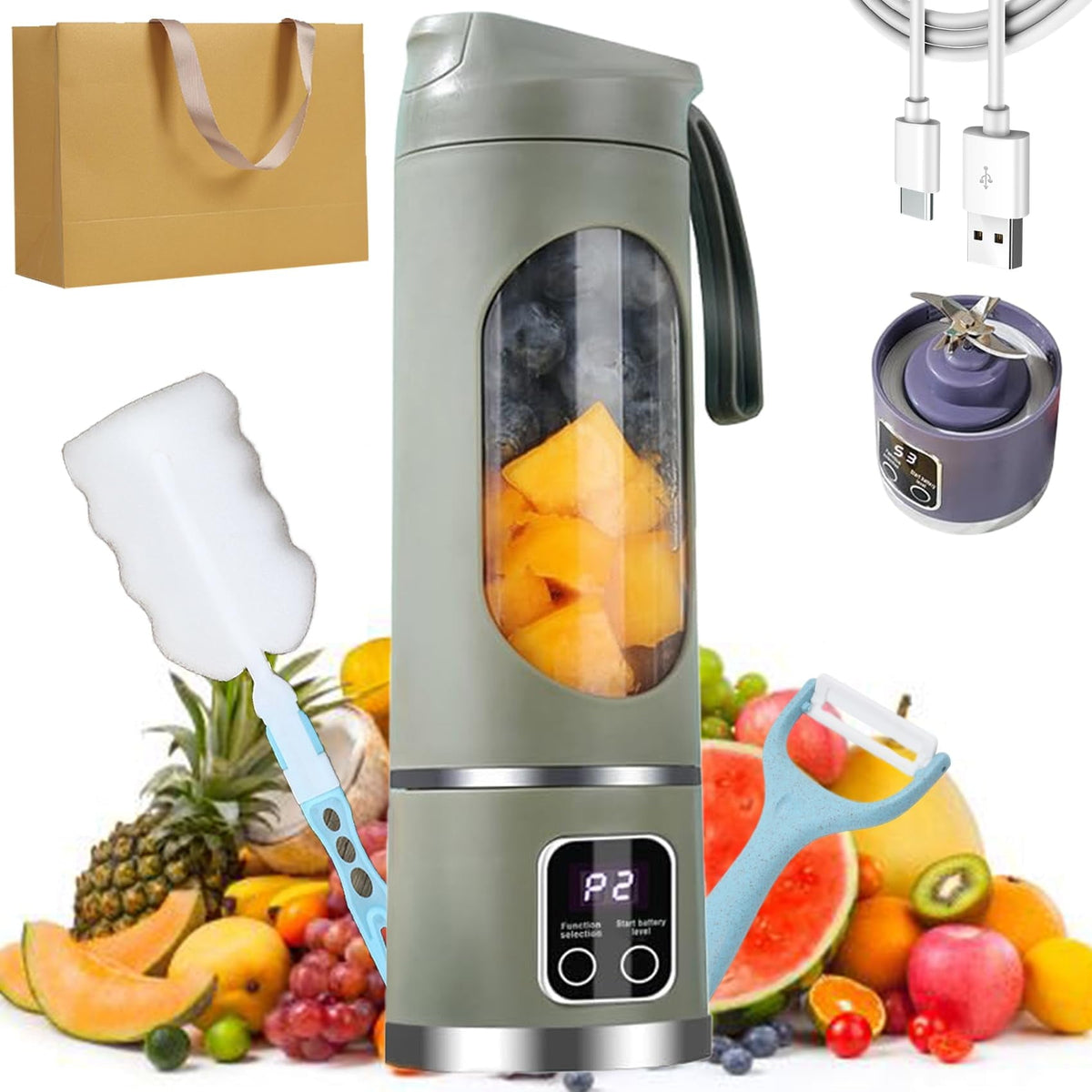 Portable Blender 450ml green with accessories