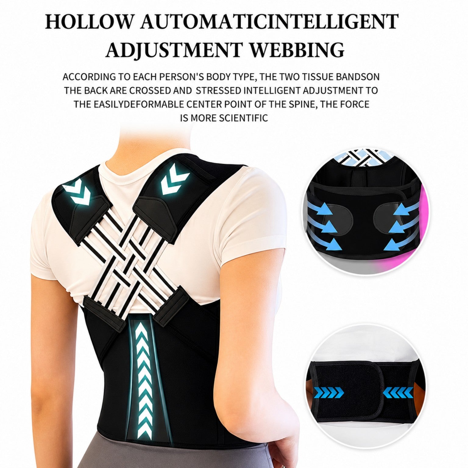 Adjustable cross webbing posture corrector back support