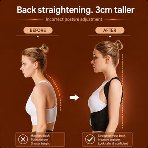 Posture support before and after comparison on Mirage Picks brown theme background