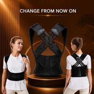 Black posture corrector for women on Mirage Picks brown theme background