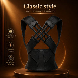 Black posture corrector classic style feature image on brown theme background
