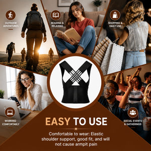 Black posture corrector suitable for daily activities on brown theme background