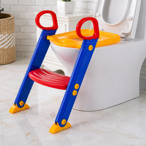 Toddler toilet training seat with step ladder and handrails