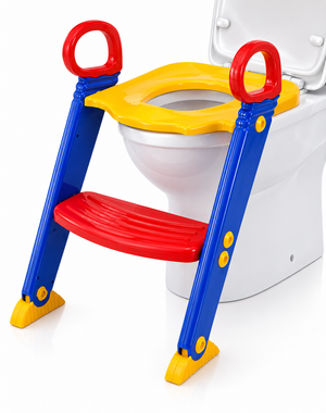 Potty training ladder attached to toilet with anti-slip feet